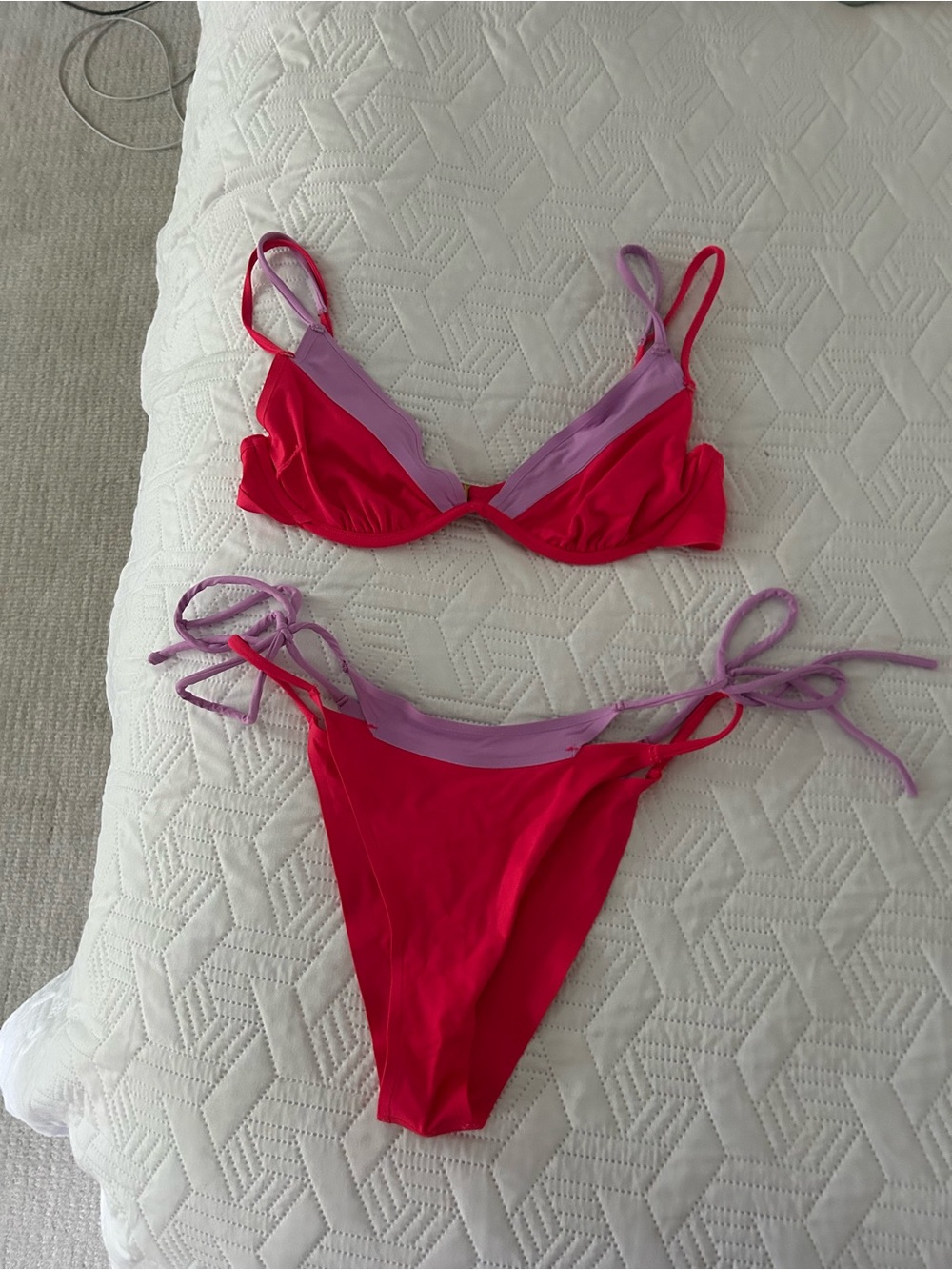 L*SPACE Hot Pink Bikini Top with Lilac Accent